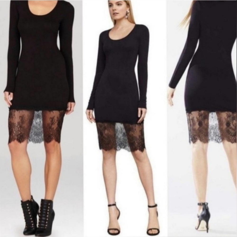 NWT BCBGMaxAzria Livi Black Lace-Trim Slip Dress Size Small